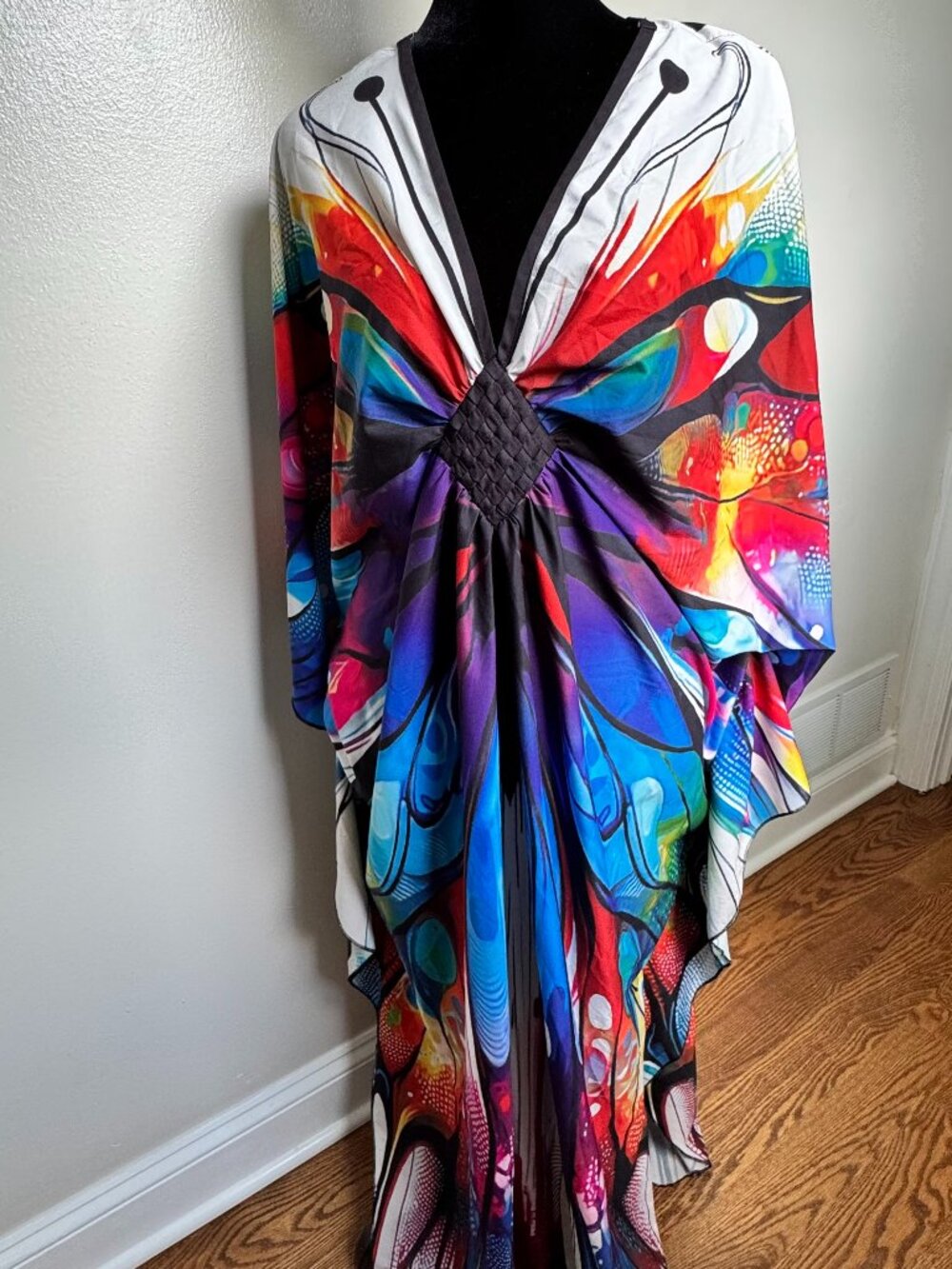 Butterfly Kaftan Maxi Dress OS Multicolor Boho Loungewear